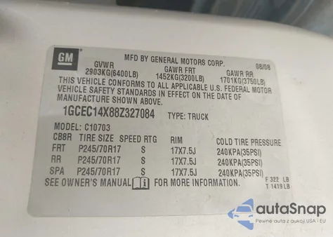 2008 Chevrolet Silverado 1500 Work Truck из США, поврежденный, VIN 1GCEC14X88Z327084